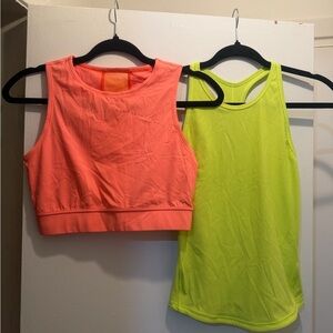Set of 2 Activewear Tops - Neon Lime, Coral